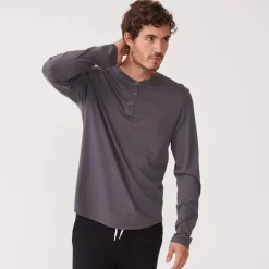 MONROW Long Sleeve Henley VINTAGEBLACK Best